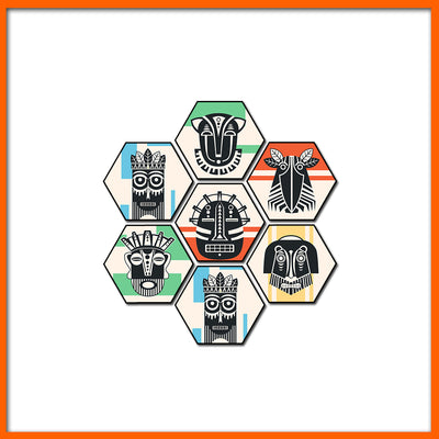 Contemporary African Art Hexagonal Canvas Wall Painting - 7pcs