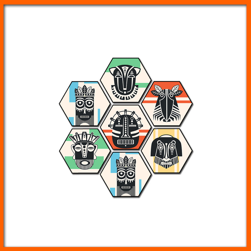 Contemporary African Art Hexagonal Canvas Wall Painting - 7pcs