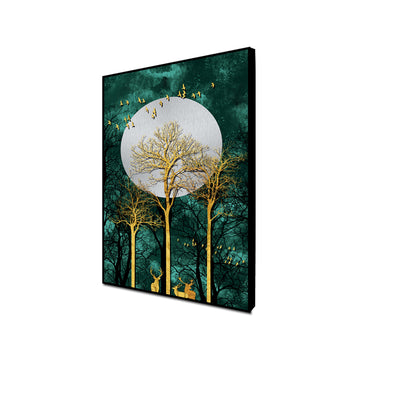 Moon and Flying Birds Floating Canvas Wall Painting