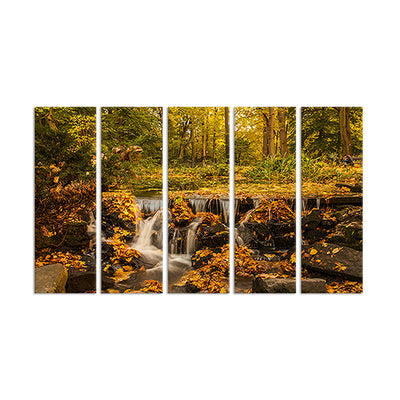 Autumn Season Waterfall Scenery Canvas Wall Painting - With 5 Panel