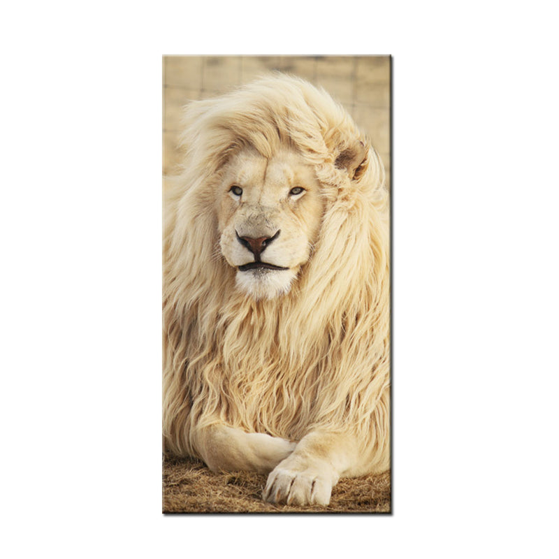 A Majestic White Lion Sitting Canvas Wall Painting