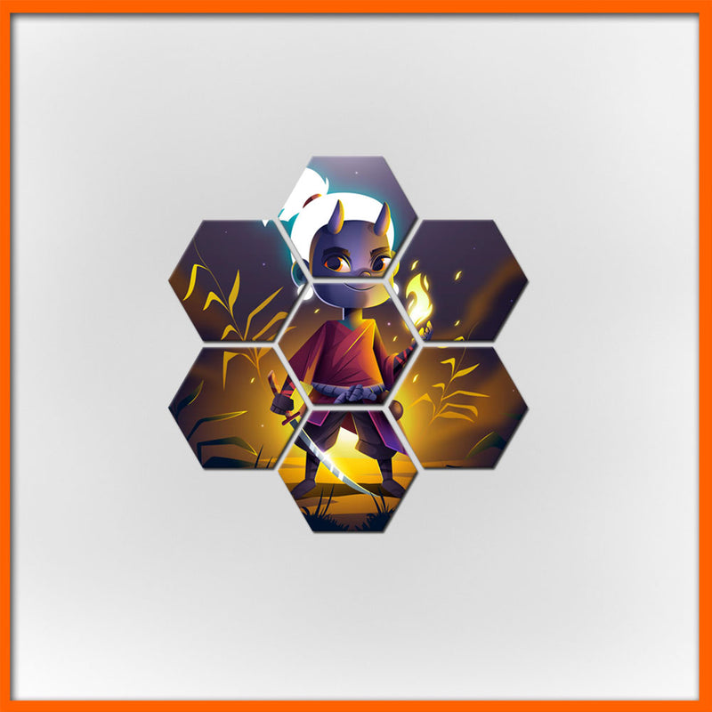 Little Boy Illustration Hexagonal Canvas Wall Painting