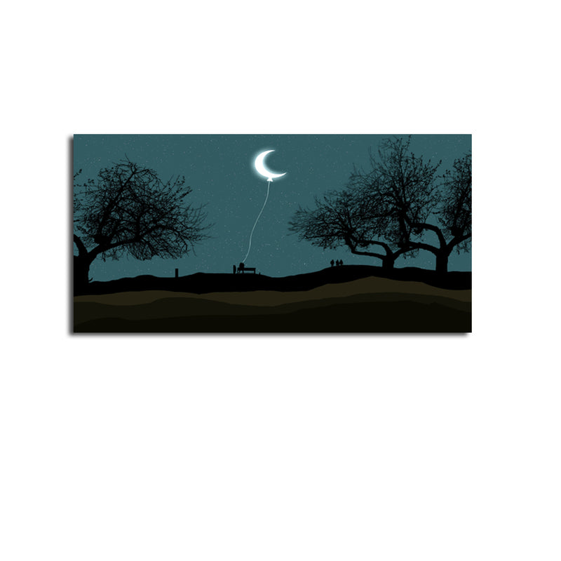 Moon Hanging With Rope Night Scenery Canvas Wall Painting