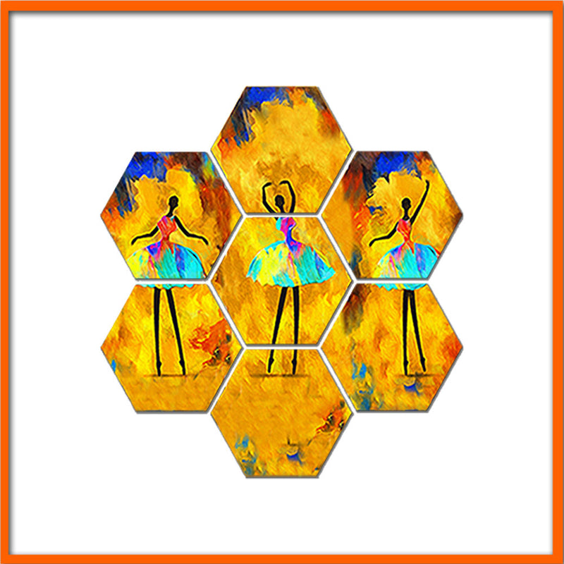 Dancing Doll Hexagonal Canvas Wall Painting - 7pcs