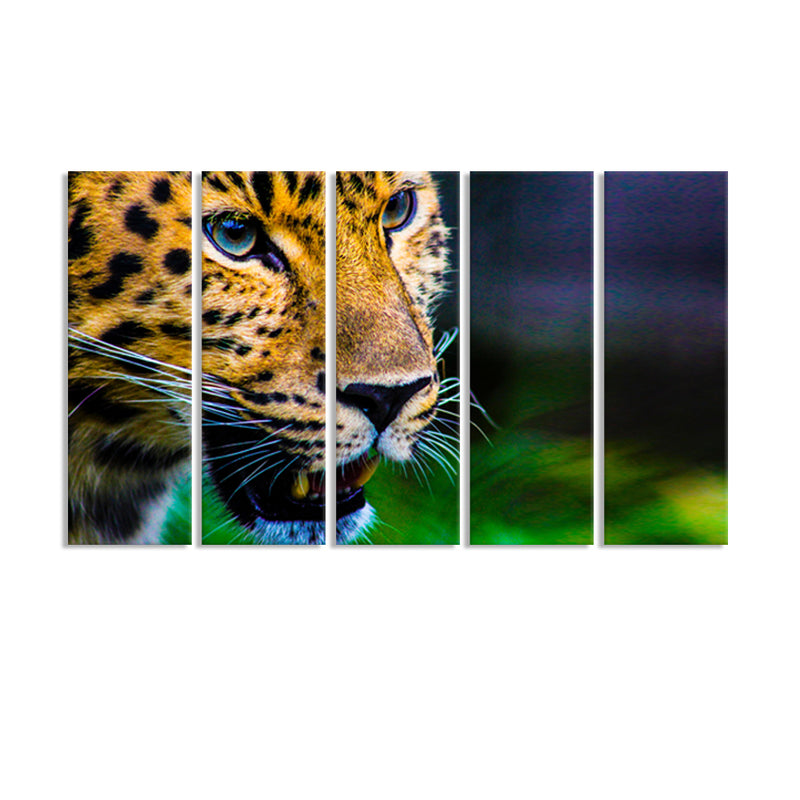 Jaguar Canvas Wall Painting - With 5 Panel