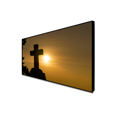 Cross In Sunset Canvas Floating Frame Wall Painting