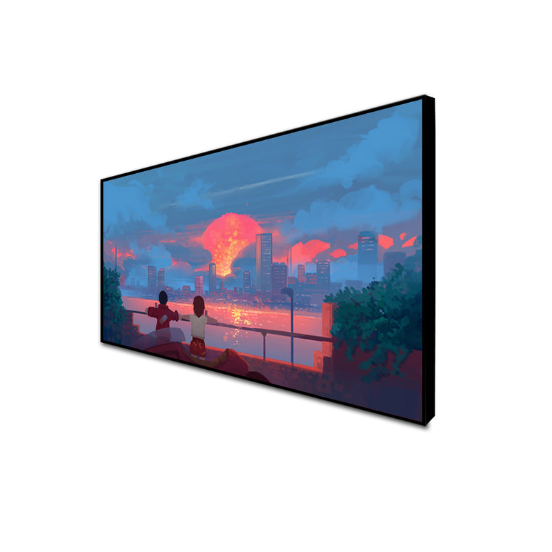 Couple Illustration Canvas Floating Frame Wall Painting