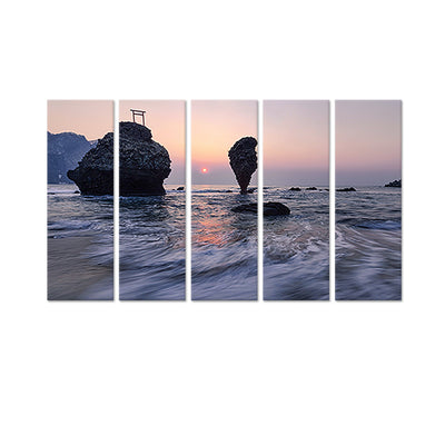Huge Rock Sticking Out Of The Water Canvas Wall Painting - With 5 Panel