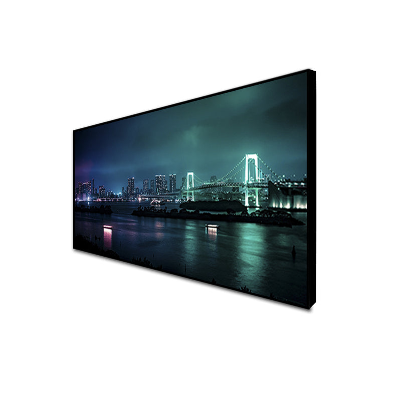 Colourful City View In Night Canvas Floating Frame Wall Painting