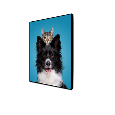Dog With A Hiding Cat Floating Frame Canvas Wall Painting