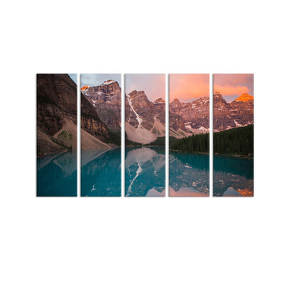 Mountain River View Canvas Wall Painting - With 5 Panel