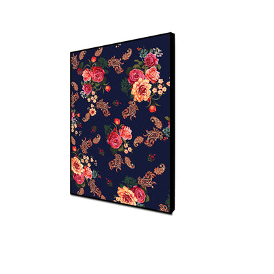 Floral Pattern Madhubani Art Floating Frame Canvas Wall Painting