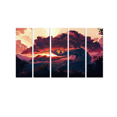 Giant Tree Abstract Canvas  Wall Painting - With 5 Panel