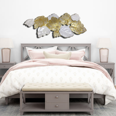 Golden And White Leaf Design Large Metal Wall Art