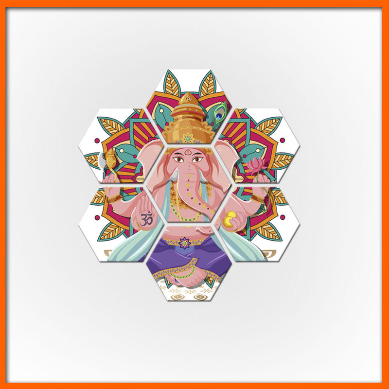 Mandala Ganesha Hexagonal Canvas Wall Painting