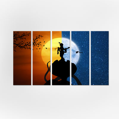 Abstract Krishna Canvas Wall Painting - With 5 Panel