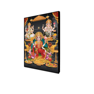 Laxmi Ganesha & Saraswati Floating Frame Canvas Wall Painting