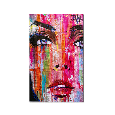 Colorful Girl Face With Newspaper Effect Canvas Wall Painting