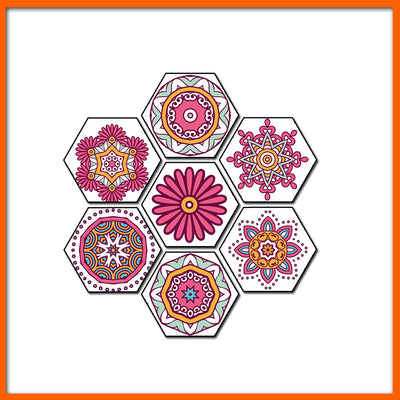 Multiple Pink Flower Hexagonal Canvas Wall Painting - 7pcs