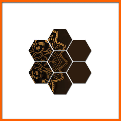 Half Mandala Hexagonal Canvas Wall Painting - 7pcs