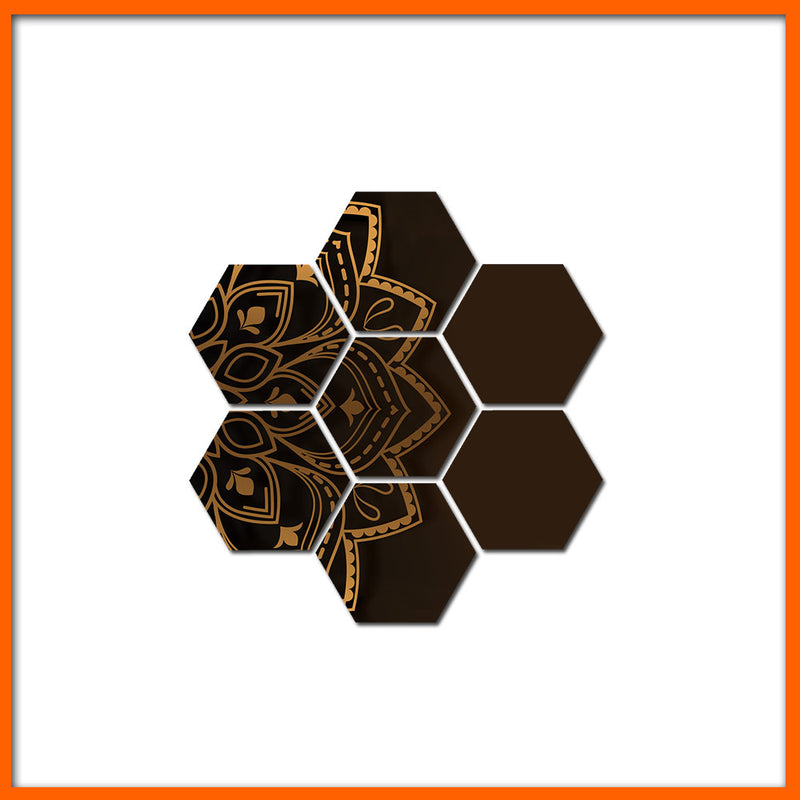 Half Mandala Hexagonal Canvas Wall Painting - 7pcs