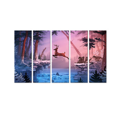 Abstract Deer Canvas Wall Painting - With 5 Panel