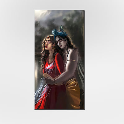 Illustration Radha Krishna Canvas Wall Painting