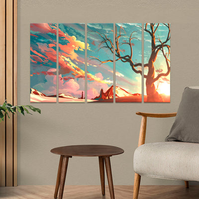 Abstract Modern Art Canvas Wall Painting - With 5 Panel