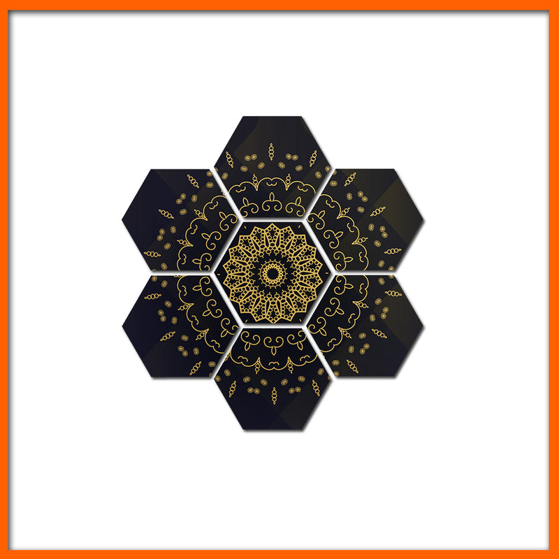 Mandala Print Flower Hexagonal Canvas Wall Painting - 7pcs