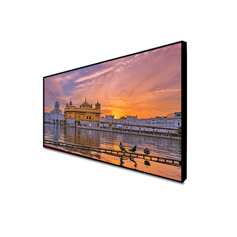 Golden Temple Sunset View Canvas Floating Frame Wall Painting