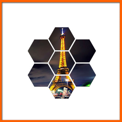 Eiffel Tower Night View Hexagonal Canvas Wall Painting - 7pcs