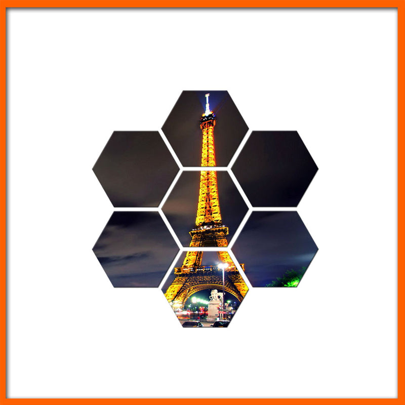 Eiffel Tower Night View Hexagonal Canvas Wall Painting - 7pcs