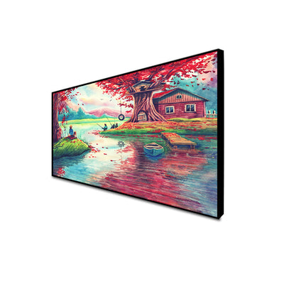 Oil Painting Village Scenery Canvas Floating Frame wall Painting