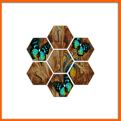 Butterfly Abstract Hexagonal Canvas Wall Painting - 7pcs