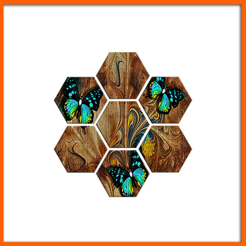 Butterfly Abstract Hexagonal Canvas Wall Painting - 7pcs