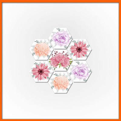 Multi Color Flower Hexagonal Canvas Wall painting - 7pcs