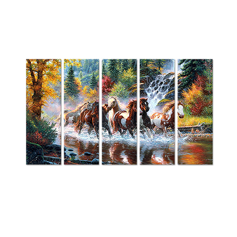 Eight Running Horses Canvas Wall Painting - With 5 Panel