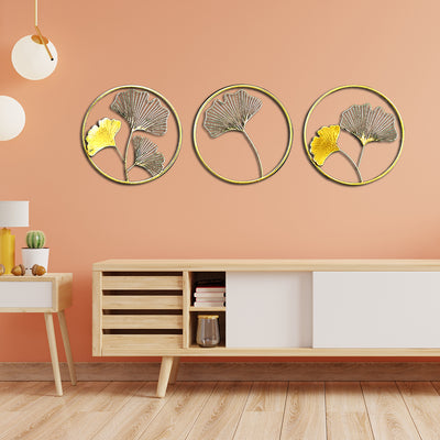 Flowers in circle with 3 frame Large Metal Wall Art