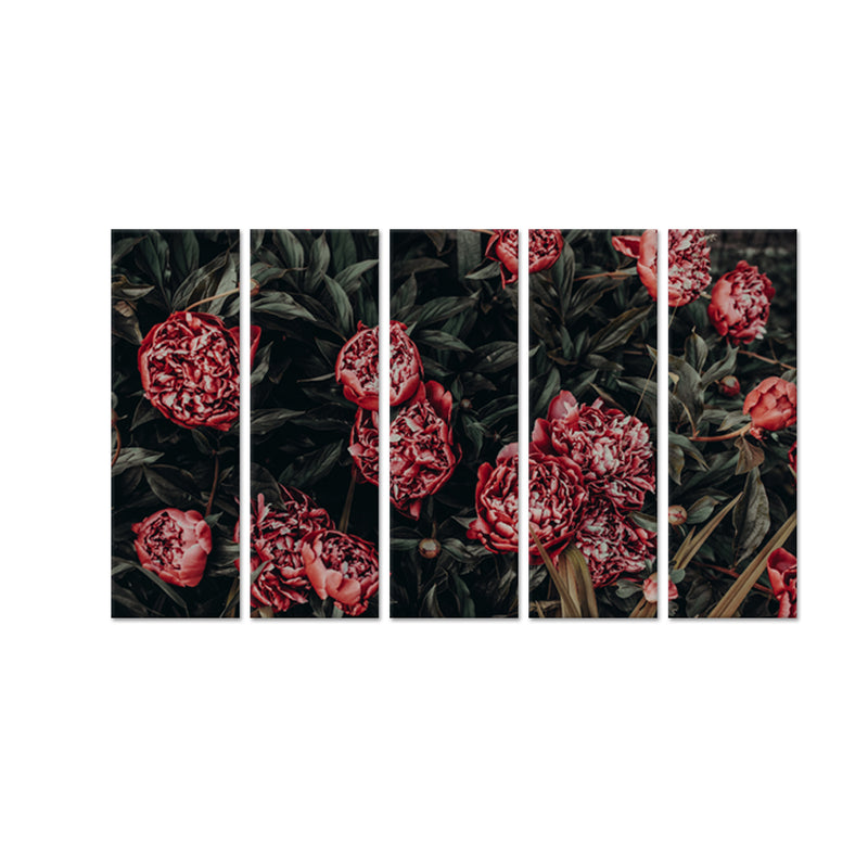 Abstract Red Flower Canvas Wall Painting - With 5 Panel