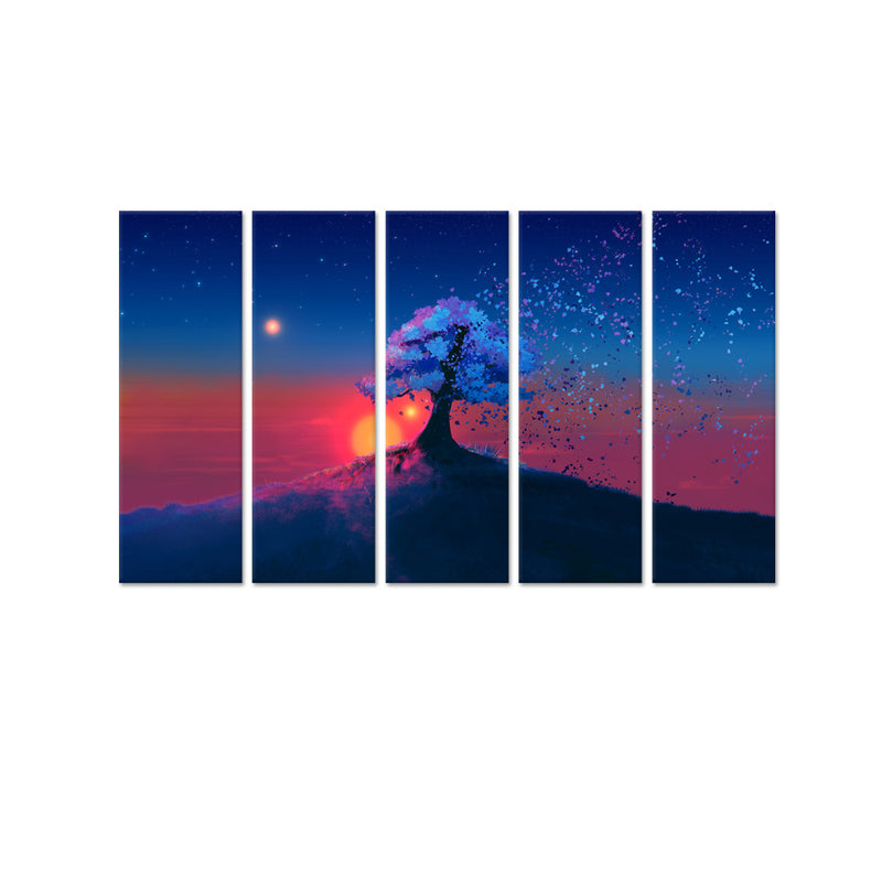 Abstract Tree Modern Art  Canvas Wall Painting - With 5 Panel