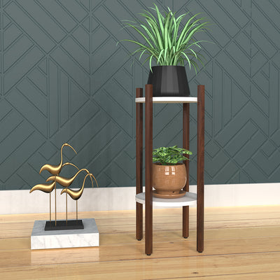 Dark Wooden Finish Round Decker Planter Stand