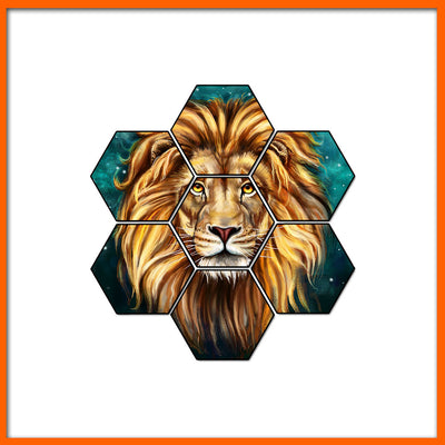 Lion Face Hexagonal Canvas Wall Painting - 7pcs