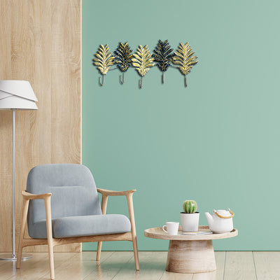 Leaf in black and golden color Large Metal Wall Art