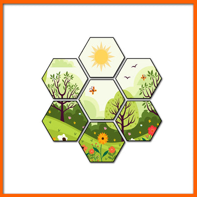 Nature View Hexagonal Canvas Wall Painting - 7pcs
