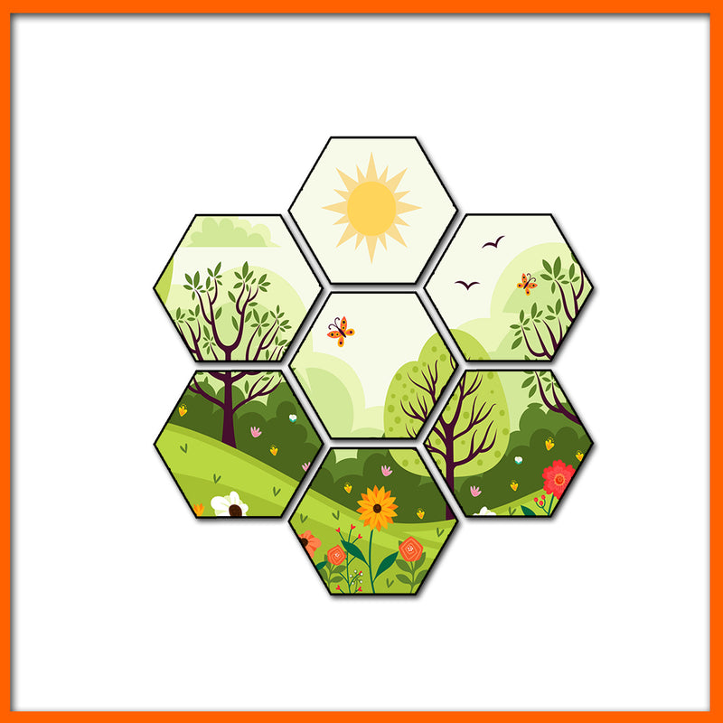 Nature View Hexagonal Canvas Wall Painting - 7pcs