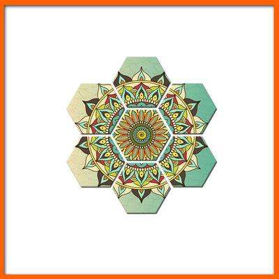 Gradient Mandala Hexagonal Canvas Wall Painting - 7pcs