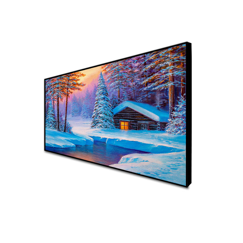 Cold Winter Sunrise Scenery  Floating Frame Canvas Wall Painting