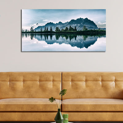 Beautiful Mountain & Tree Reflecting In Lake Canvas Wall Painting