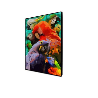 Colorful Artistic Parrots Floating Frame Canvas Wall Painting