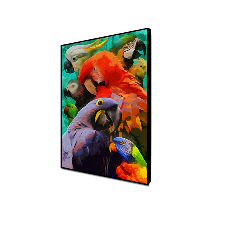 Colorful Artistic Parrots Floating Frame Canvas Wall Painting